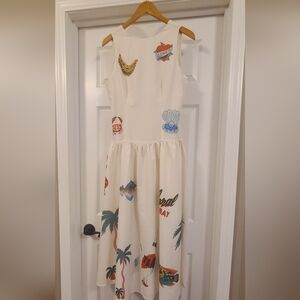 Cream Dress with Tropical Print